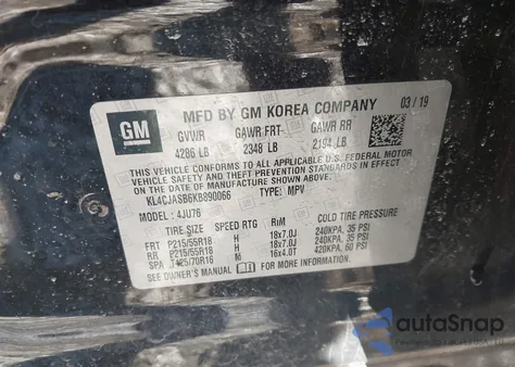 2019 Buick Encore Fwd Preferred из США, поврежденный, VIN KL4CJASB6KB890066